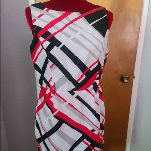 Red black and white stripped dress